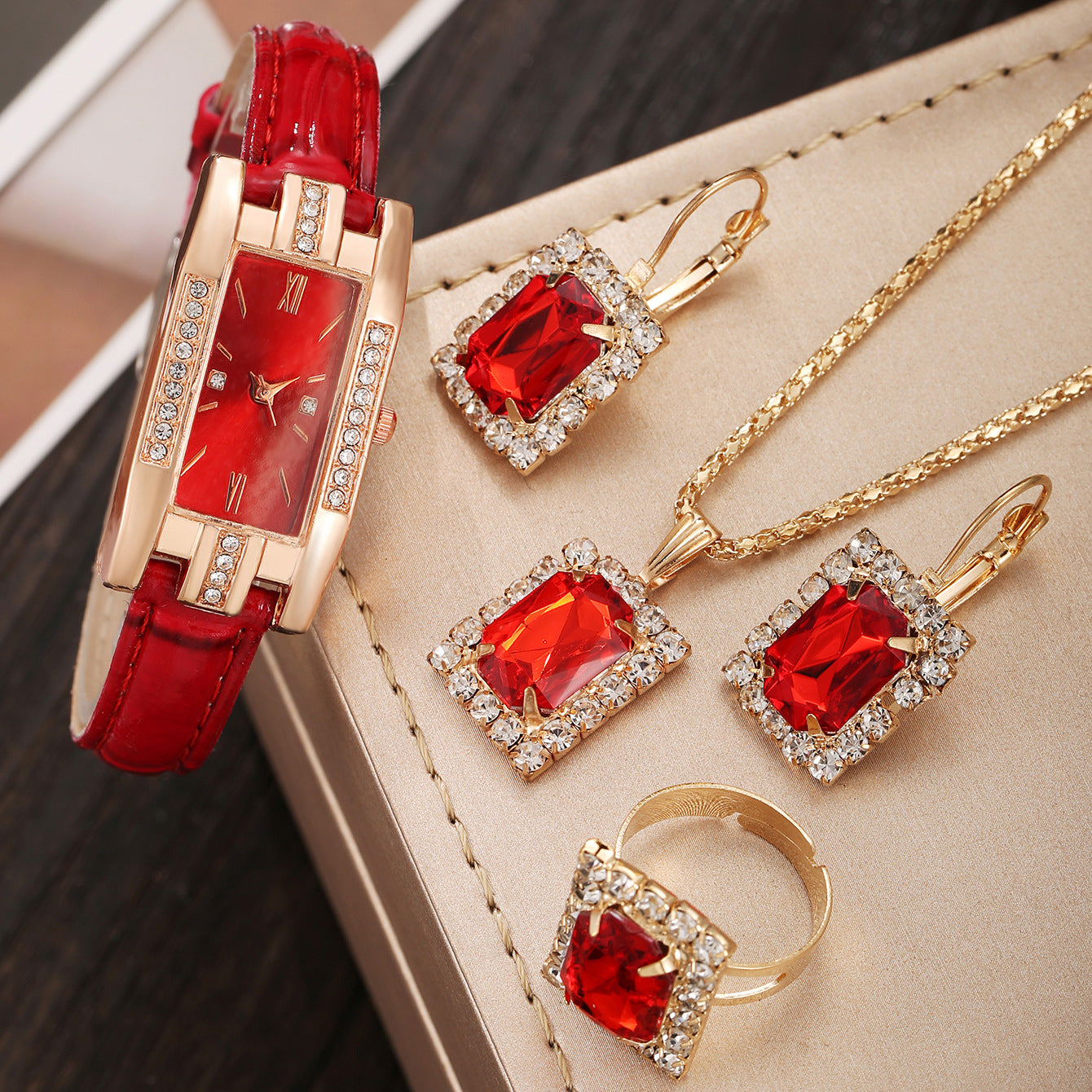 Watch Square Jewelry Rose Gift Box Set