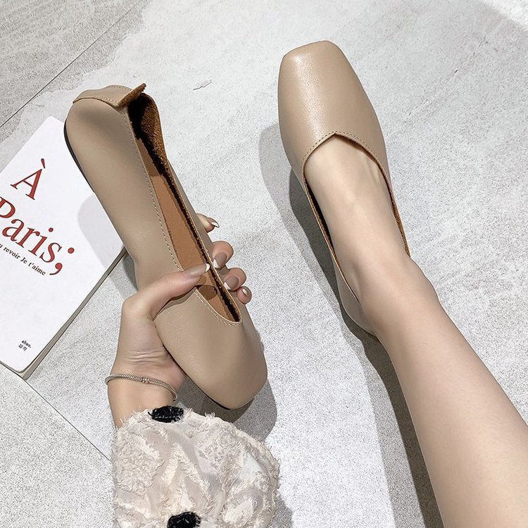 Square head flat sole small single shoes