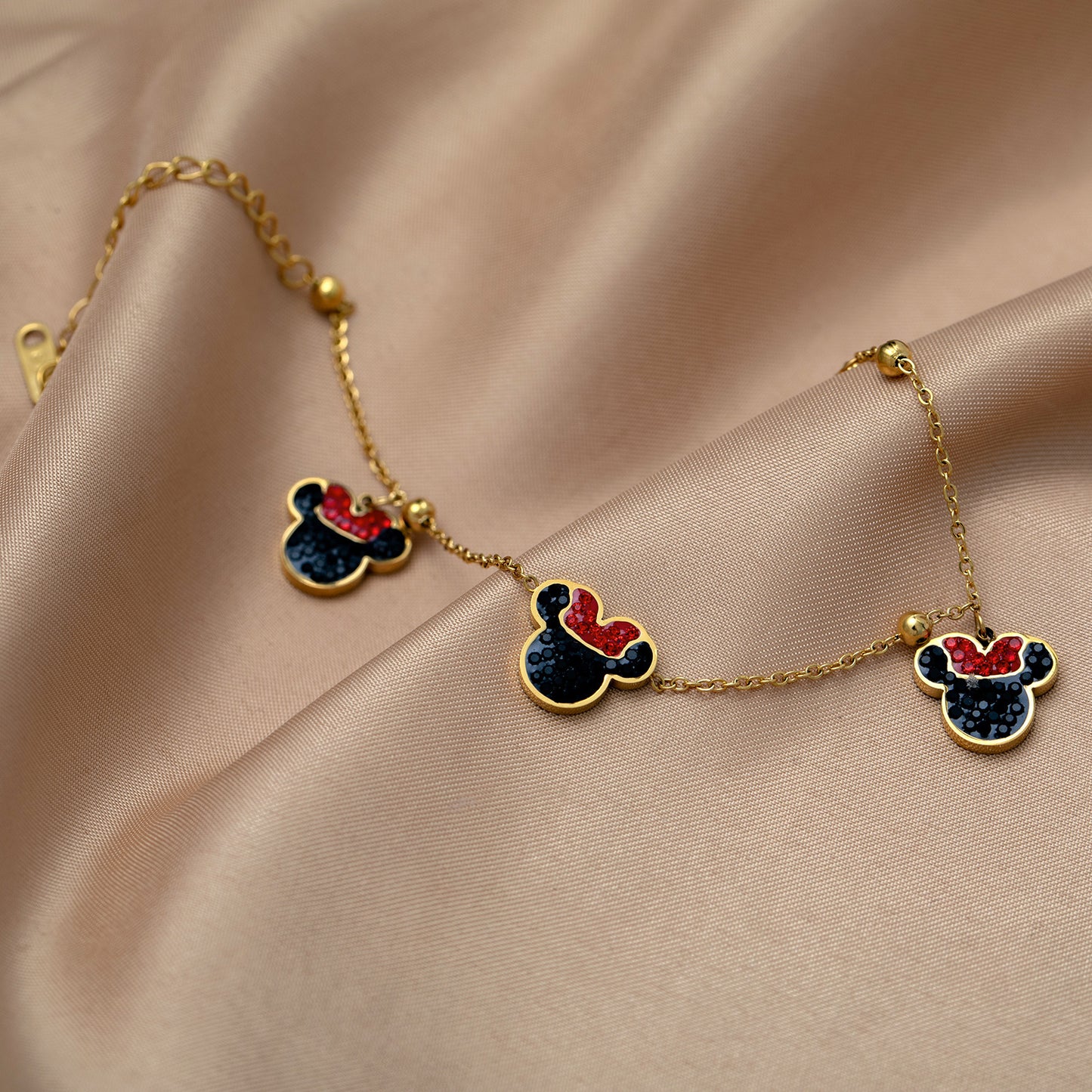 Rose Gold Titanium Steel Princess Bracelet with Mouse Charm