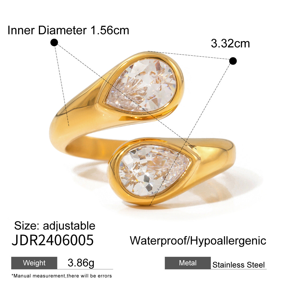 Teardrop-shaped open titanium ring