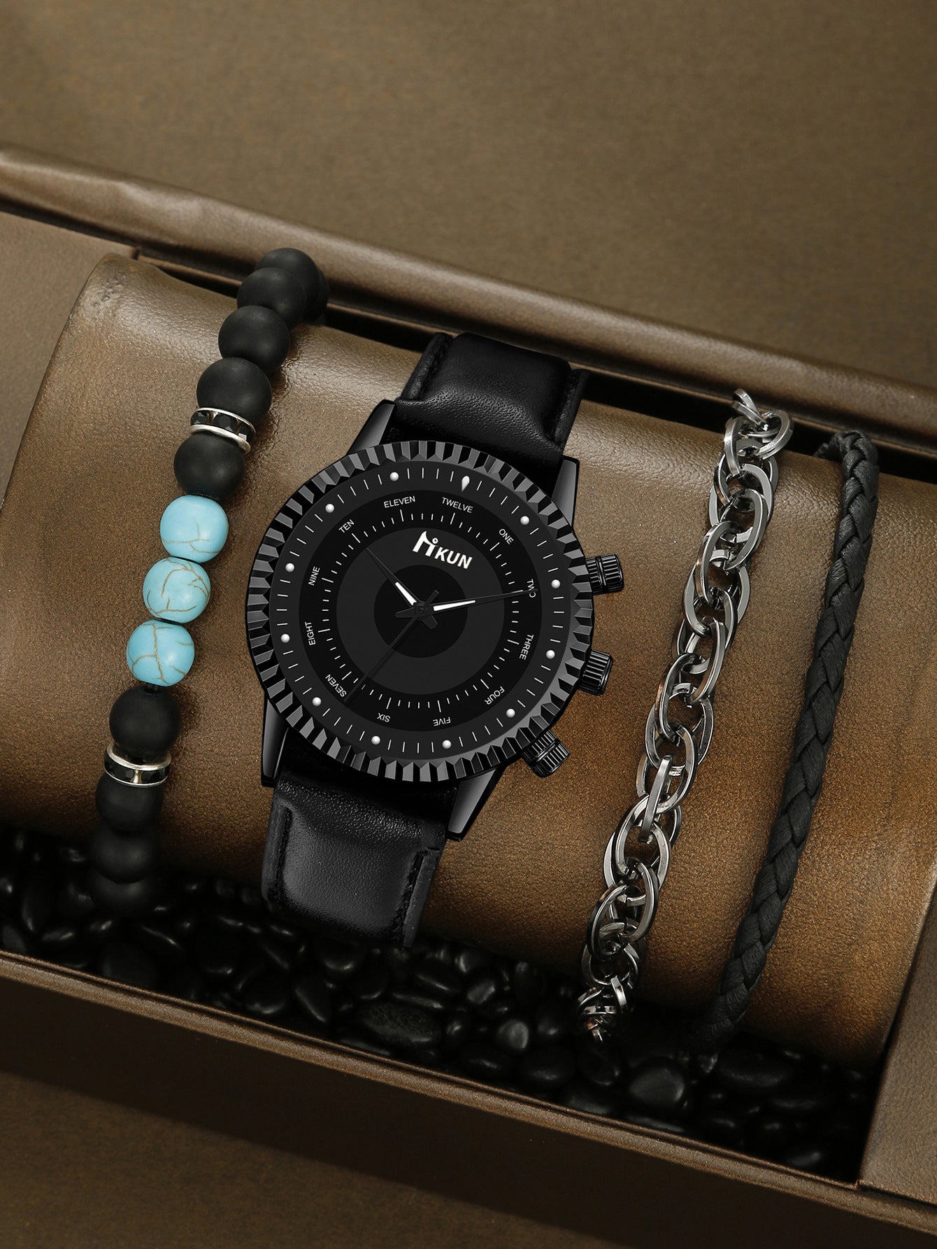 Men's Watch Sports Bracelet Knitted Set