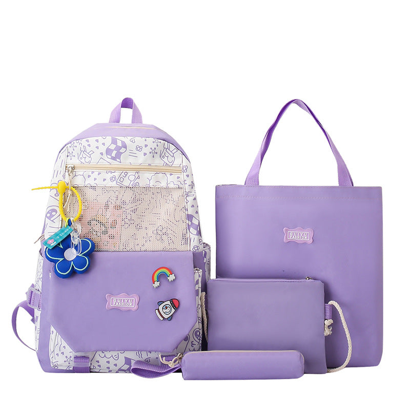 Mochila escolar de gran capacidad para estudiantes de 4 piezas