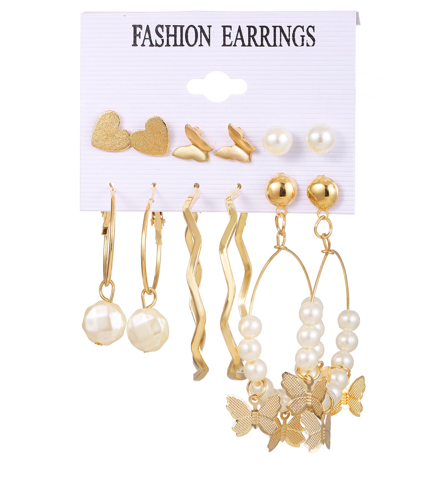 Butterfly Heart Earrings Set 6 Pairs