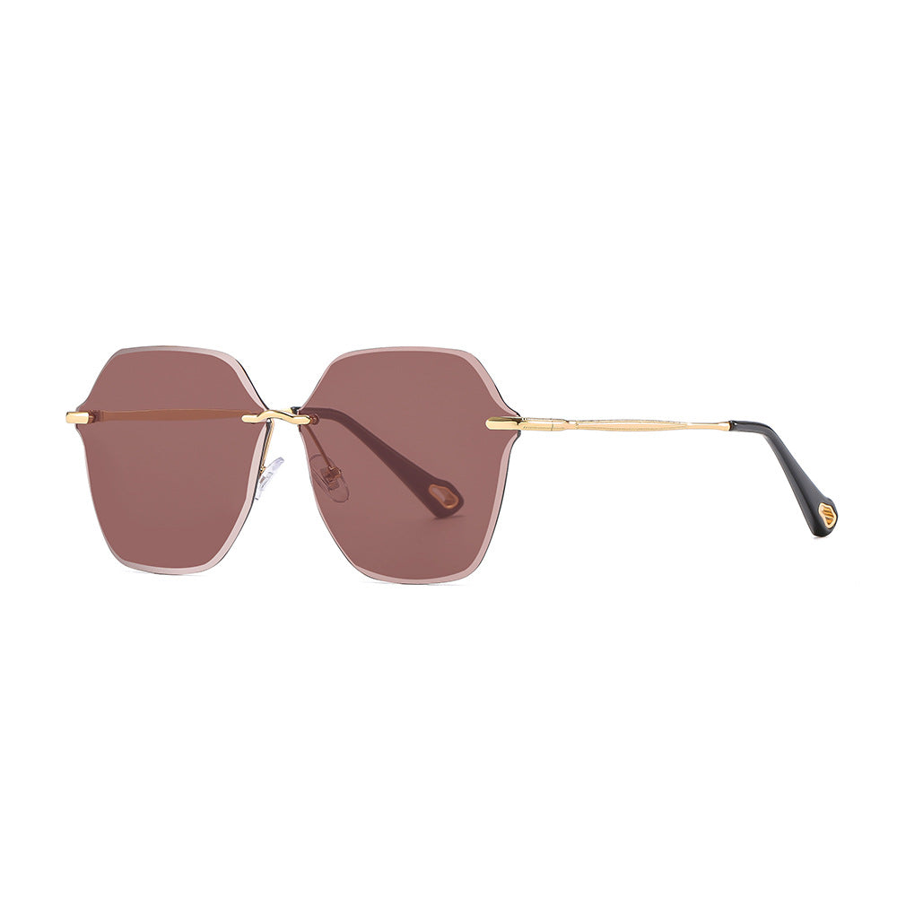 Gafas de sol vintage sin montura con borde cortado, gafas de sol de moda con degradado de metal para mujer