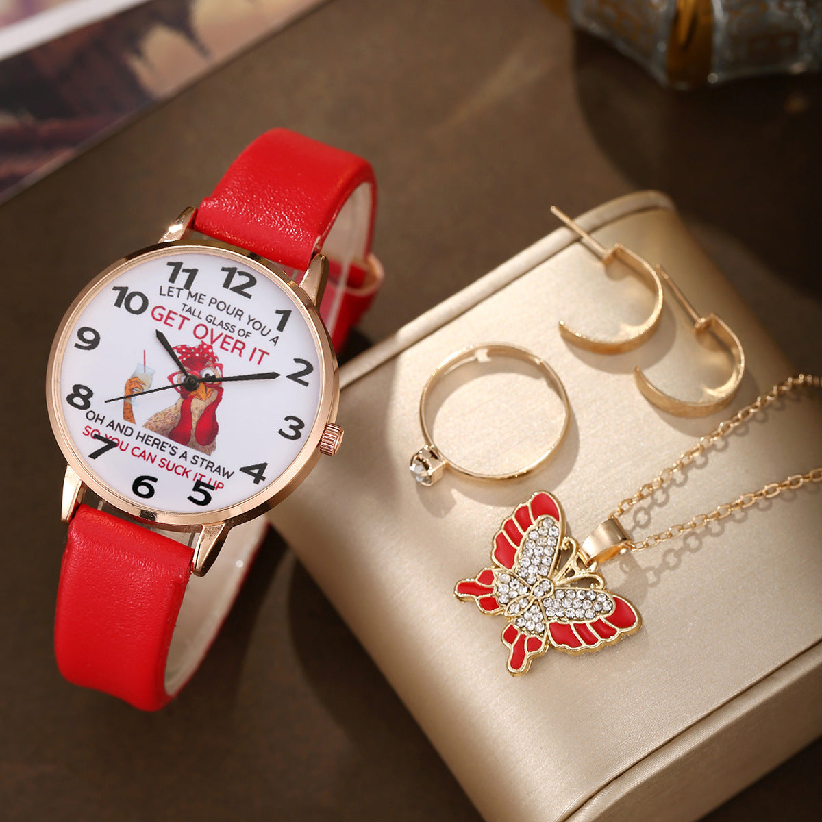Watch Pearl Butterfly Pendant Jewelry Set