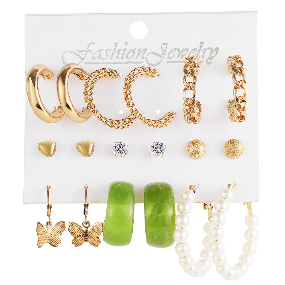 9-Pair Butterfly & C-Shaped Earring Set