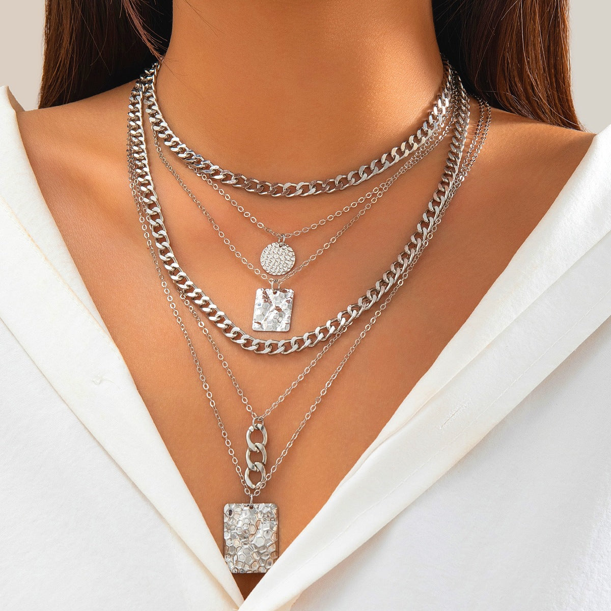 Stacked Hip Hop Suit Square Necklace