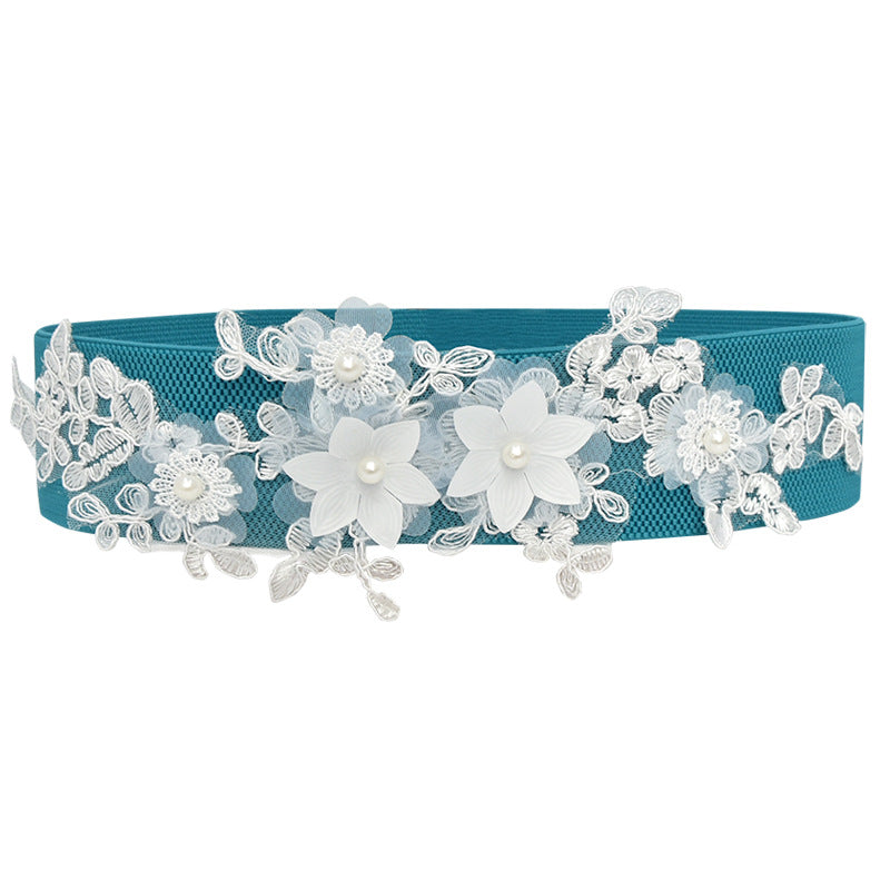 Embroidered ladies waist elastic belt