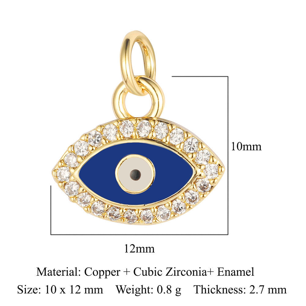 Colgante de cobre y circonita con forma de ojo del diablo y siete cuentas