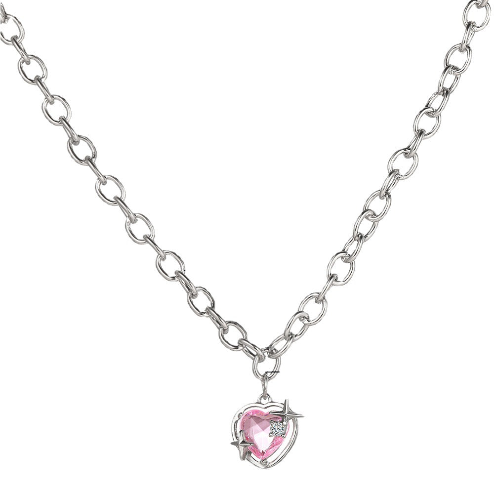 Pink Diamond Love Heart Necklace