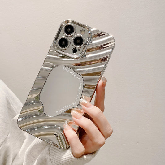 Wavy Mirror Case iPhone15 Pro 12 11 Silver Full Cover