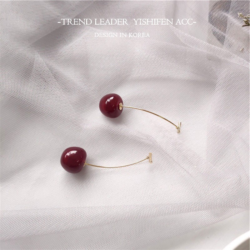 Pendientes de moda con forma de cereza roja