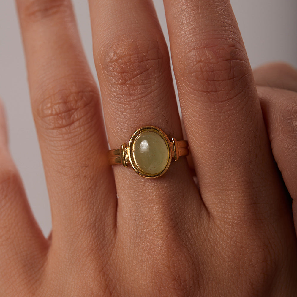 Anillo abierto con piedra semipreciosa ovalada de ojo de tigre/verde/morada