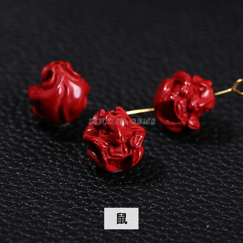 Raw mineral emperor sand twelve zodiac cinnabar loose beads