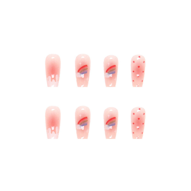 Uñas postizas con efecto ombré y rubor arcoíris