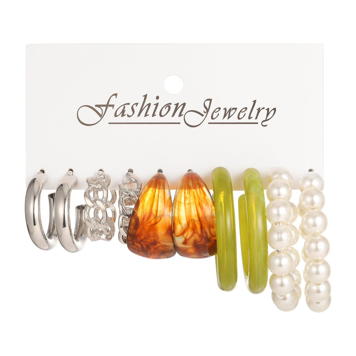 Acetate Chain C-Hoop Pearl Earrings