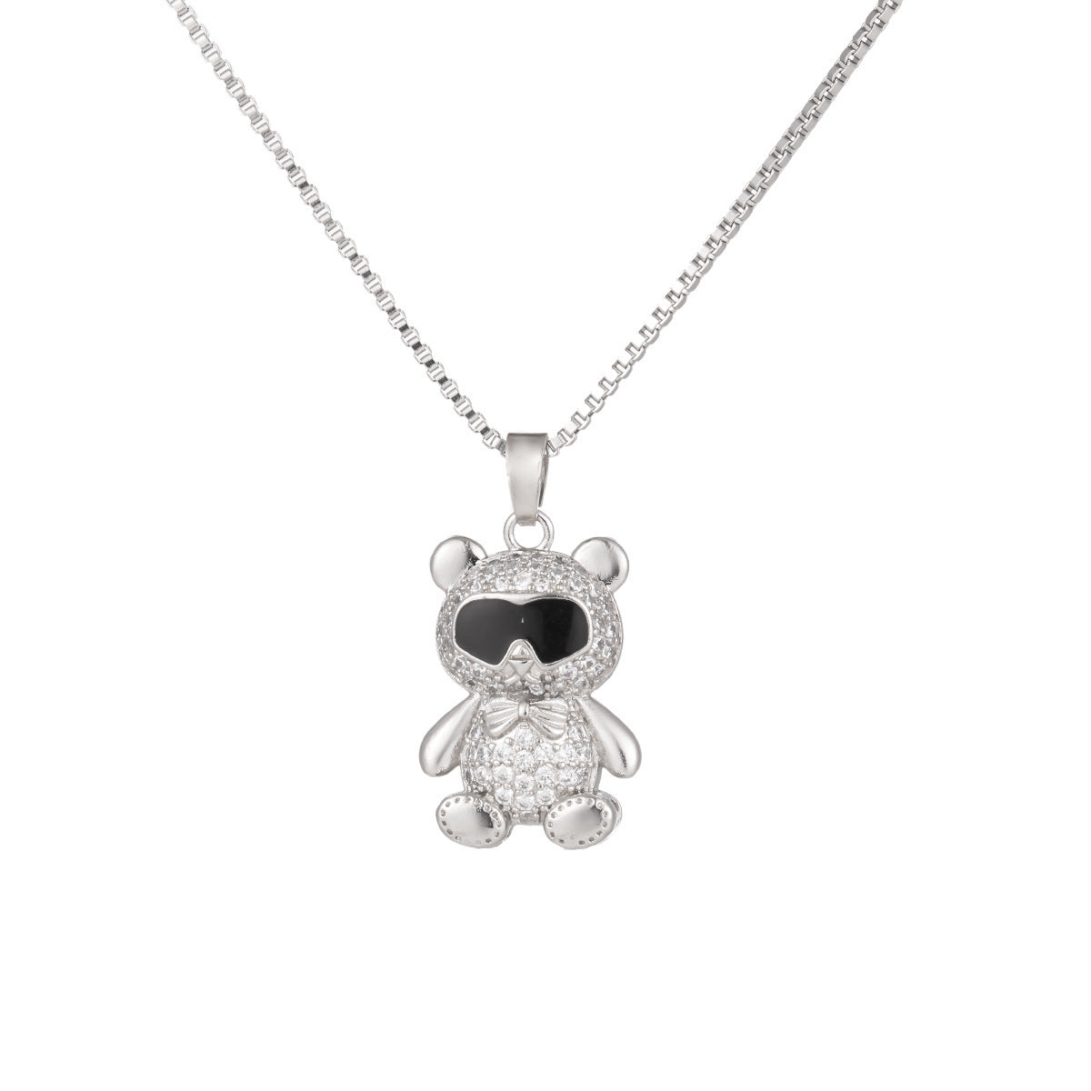 Gold-Plated Cartoon Bear Sunglasses Collarbone Necklace — Fade-Resistant