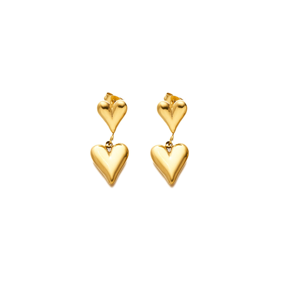 Women's Titanium Steel Double-Love Stud Earrings — 18K Gold-Plated, Non-Fading