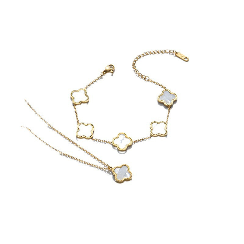 Pulseira trevo de aço titânio, brincos, conjunto de colar