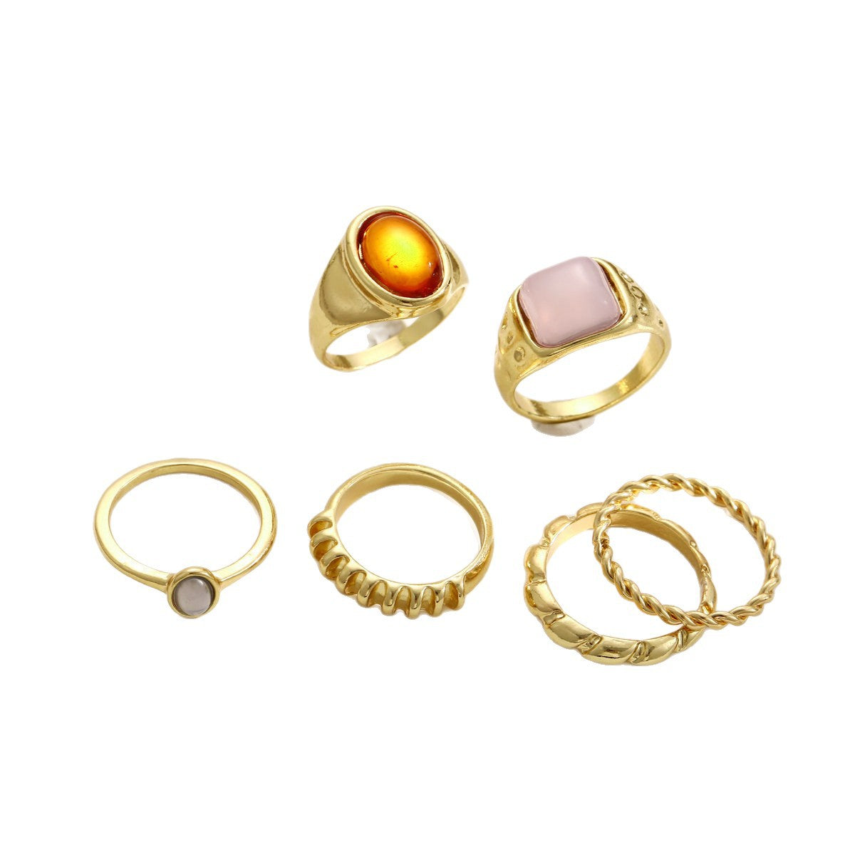 Geometric Alloy Ring Set (6-Piece)