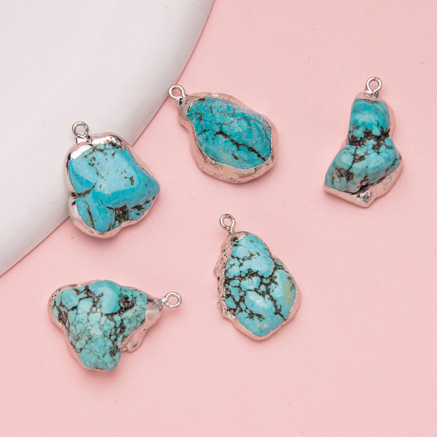 Turquoise silver-plated irregular turquoise DIY pendant