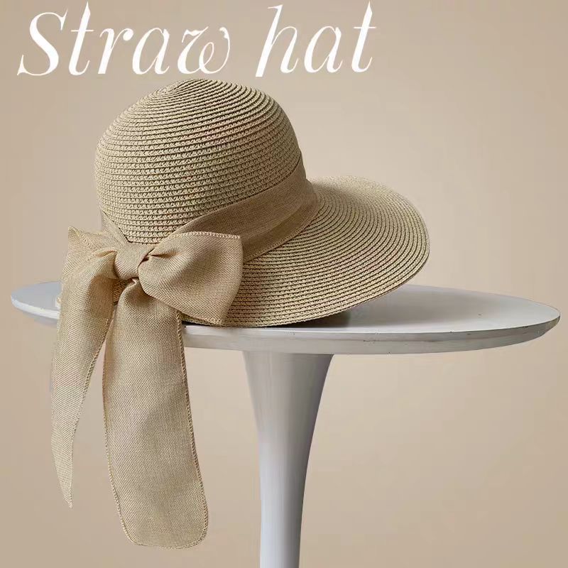 Wave-Edge Bow Wide-Brim Hat