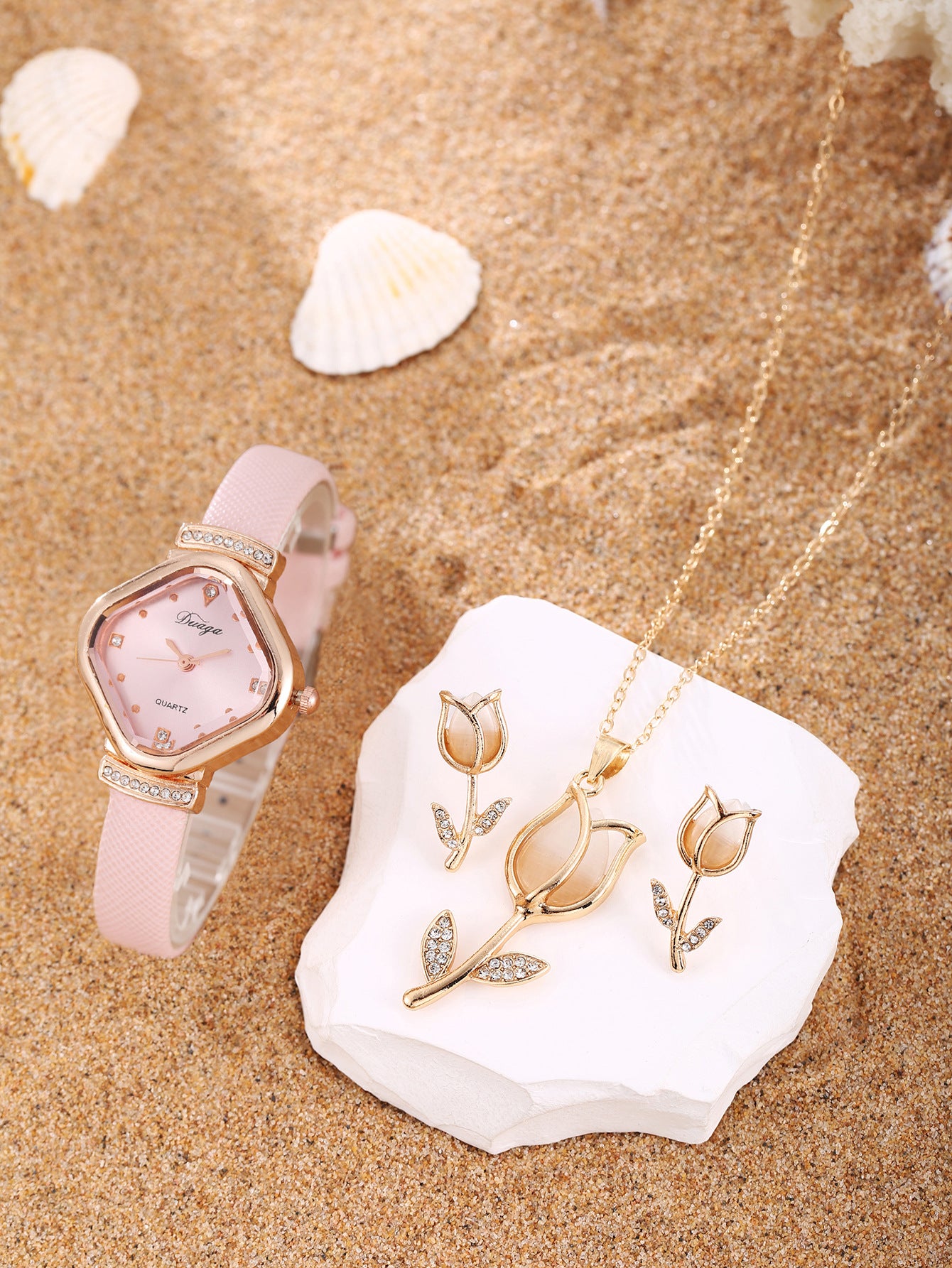 Watch Pearl Bracelet Tulip Star Moon Jewelry Set
