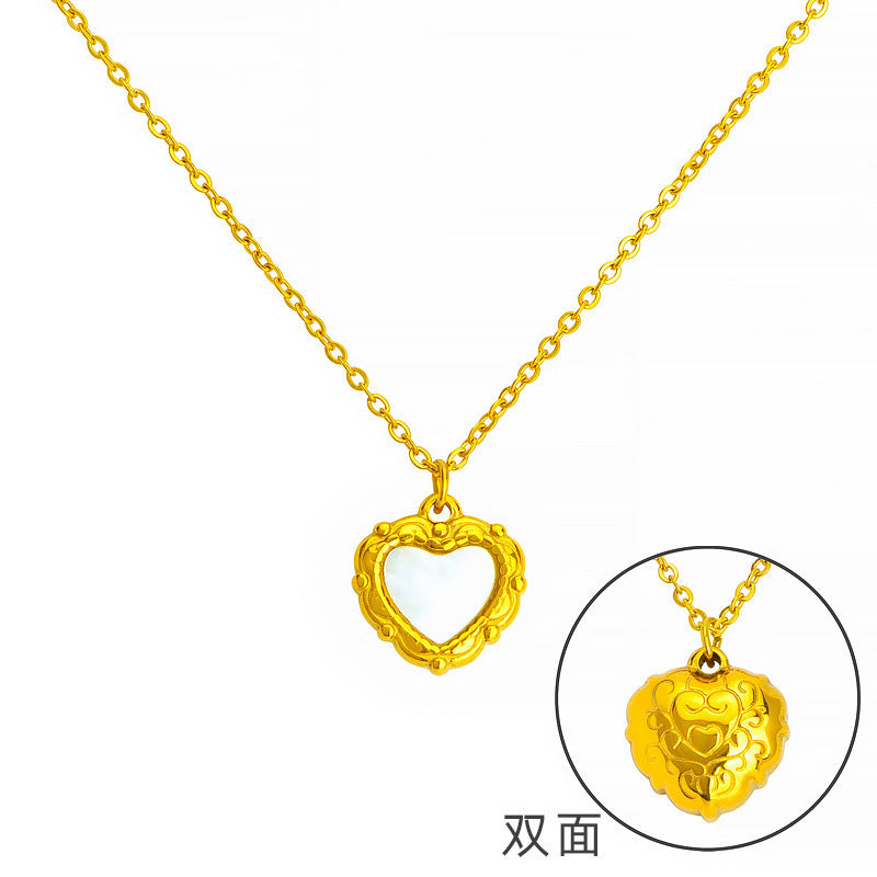 Korean Shell Lace Love Necklace — Titanium Steel Fade-Resistant Lock Pendant