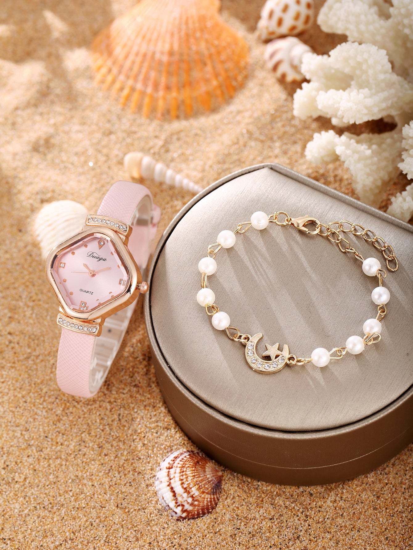 Watch Pearl Bracelet Tulip Star Moon Jewelry Set
