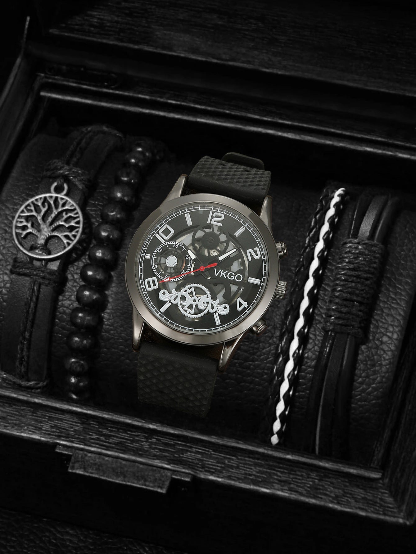 Alloy Watch Leather Strap Bracelet Set