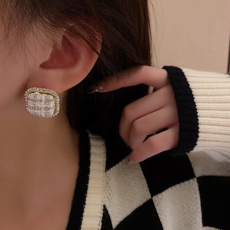 Pendientes de cuadros de franela retro para otoño e invierno, cuadrados