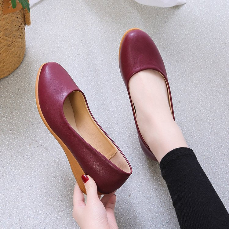 Wedge heel round head mid heel shoe tide