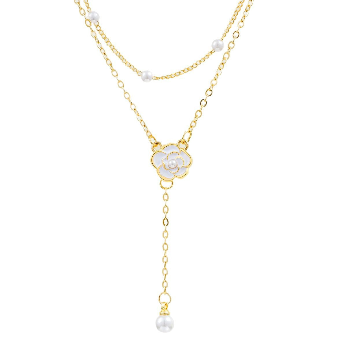 Camellia Pearl Fringe Necklace