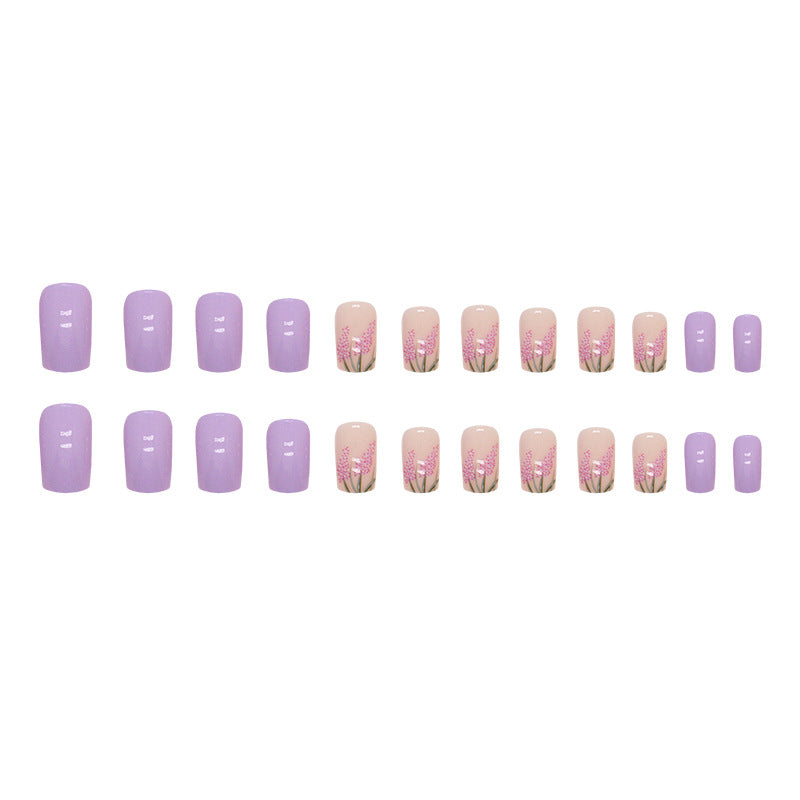 Summer Lavender Purple Floral Fake Nails