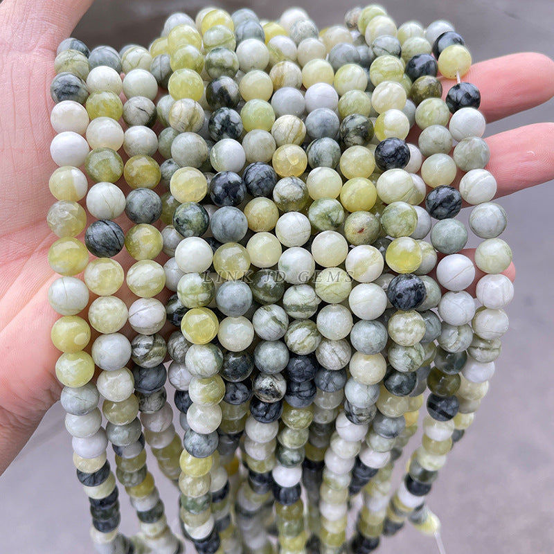 Qingti milk cover jade loose beads blue and white jade round beads