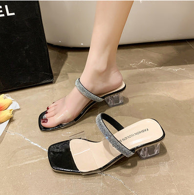 Sequined crystal heel sandals