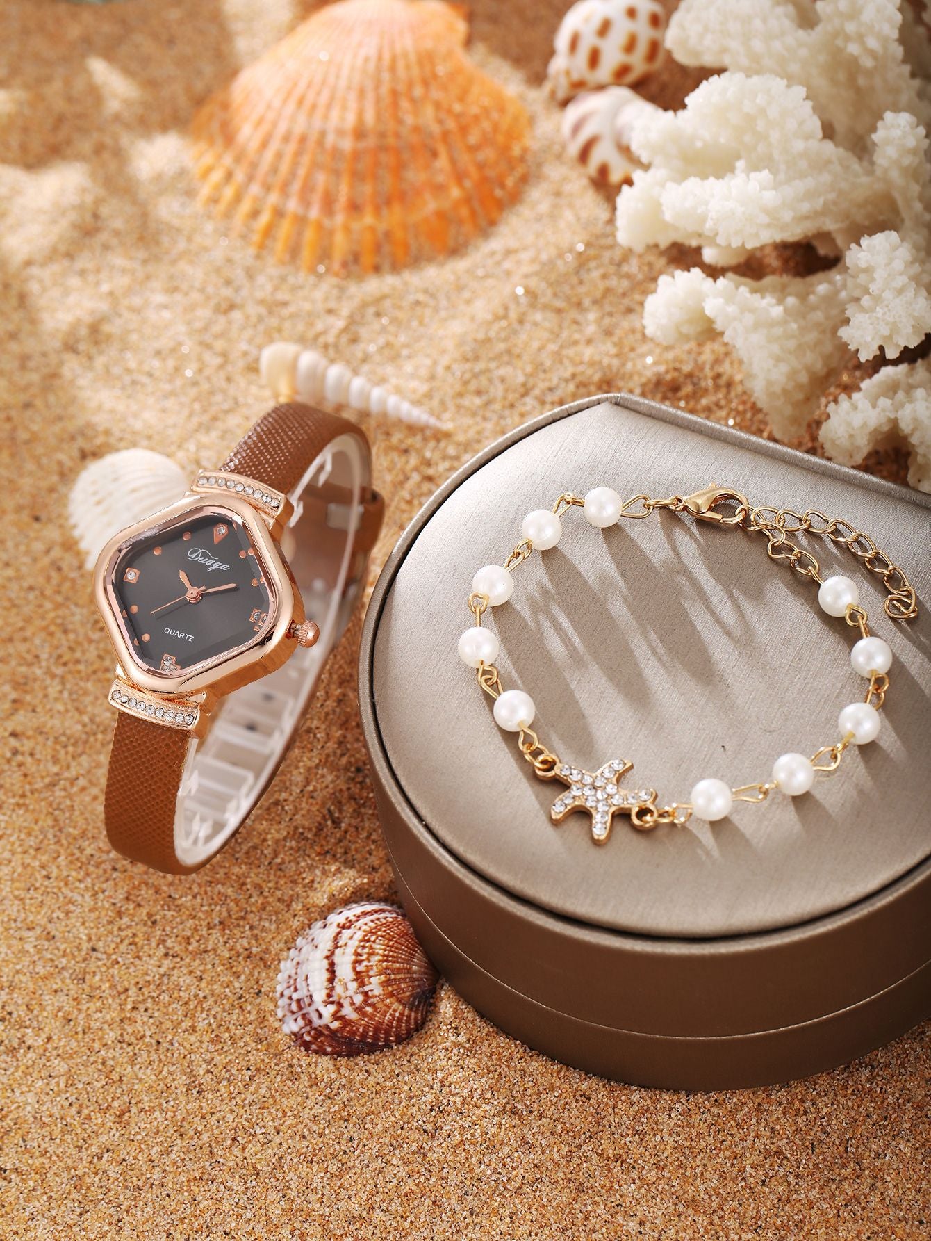 Watch Pearl Bracelet Tulip Star Moon Jewelry Set