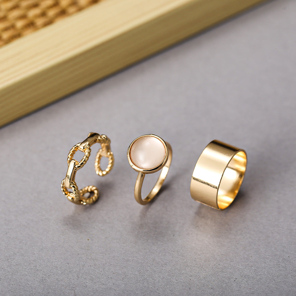 Juego de 3 anillos de cadena con personalidad retro sencilla