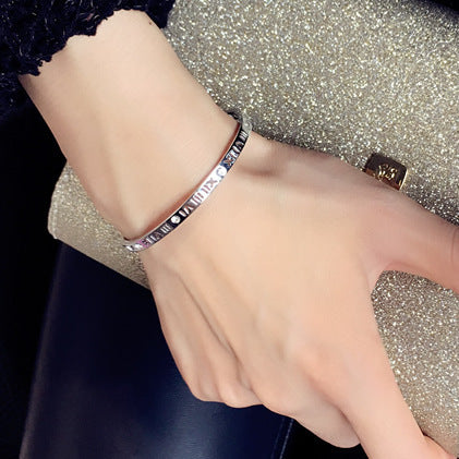 Korean-Japanese Oversized Roman Titanium Steel Bracelet for Women
