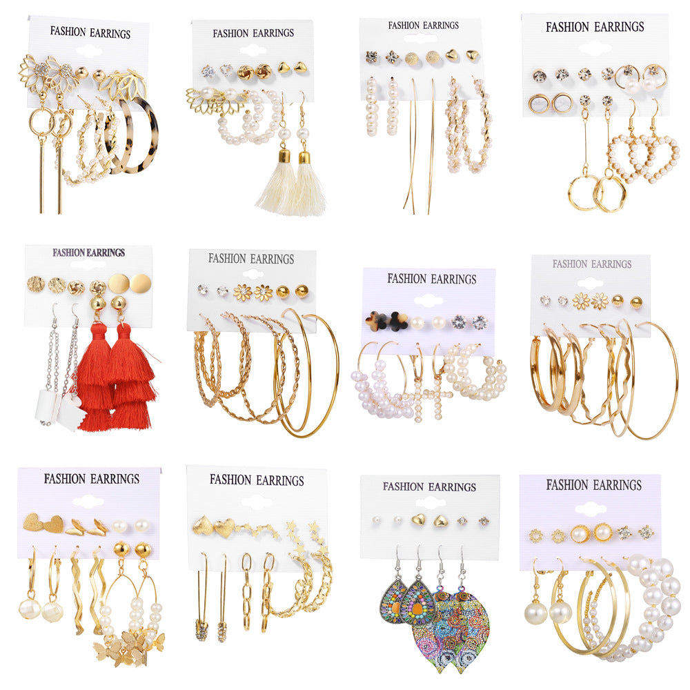 Conjunto de pendientes de cadena con forma de estrella y corazón retro