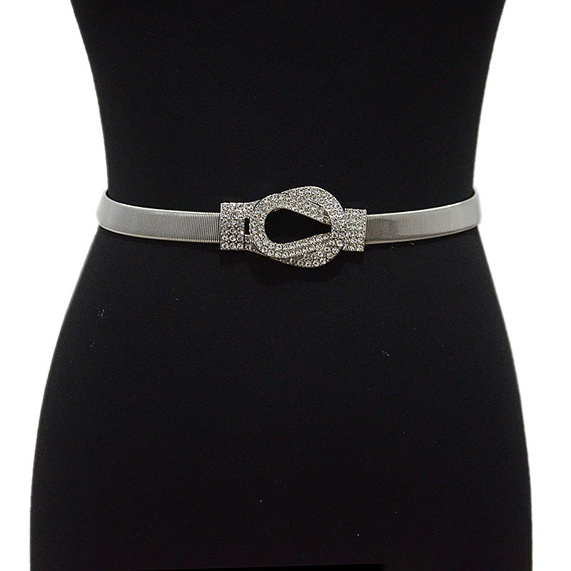 Double ring buckle elastic metal waist chain