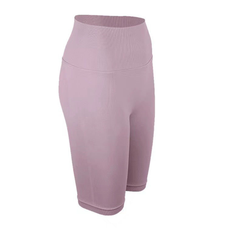 Pantalones cortos de yoga sin costuras de cintura alta con cinco puntos y cadera de melocotón