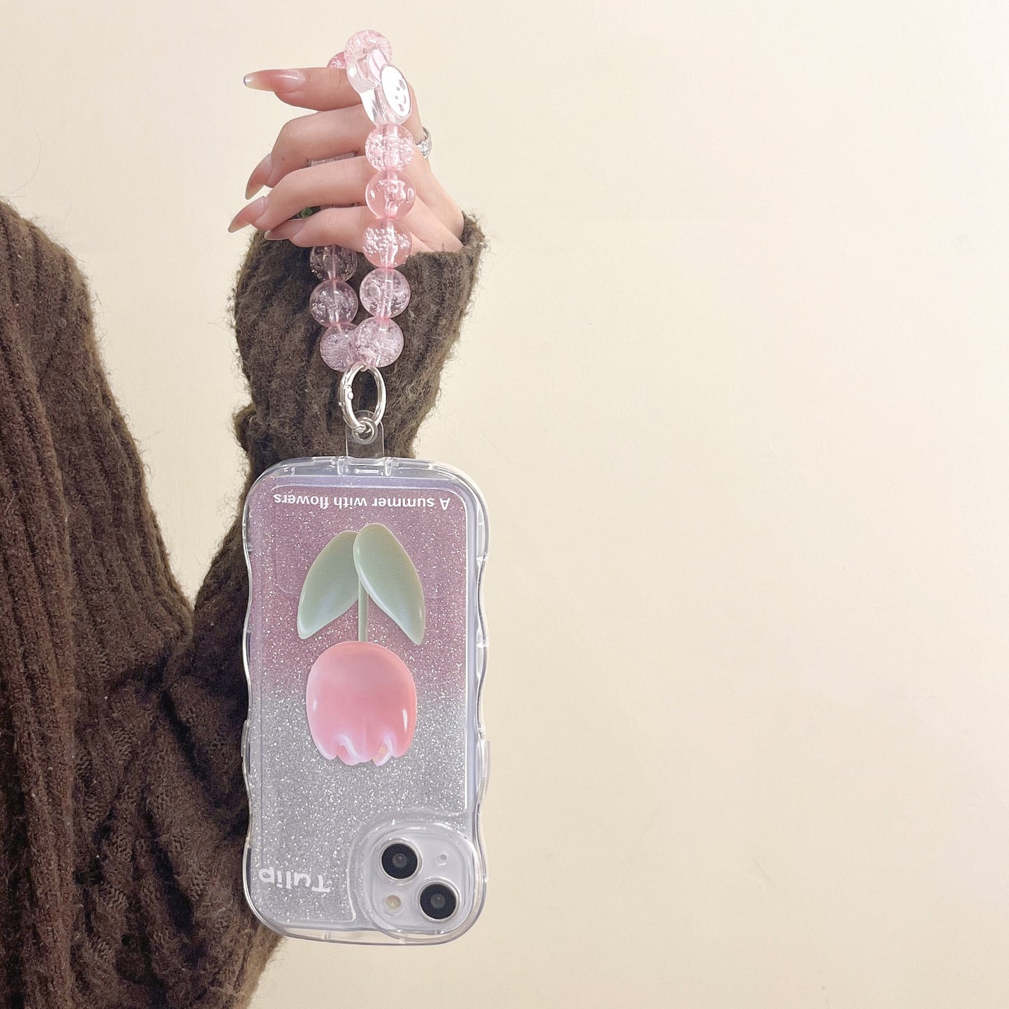 Apple 14 Pro Bubble Tulip Glitter iPhone X Pink Bead