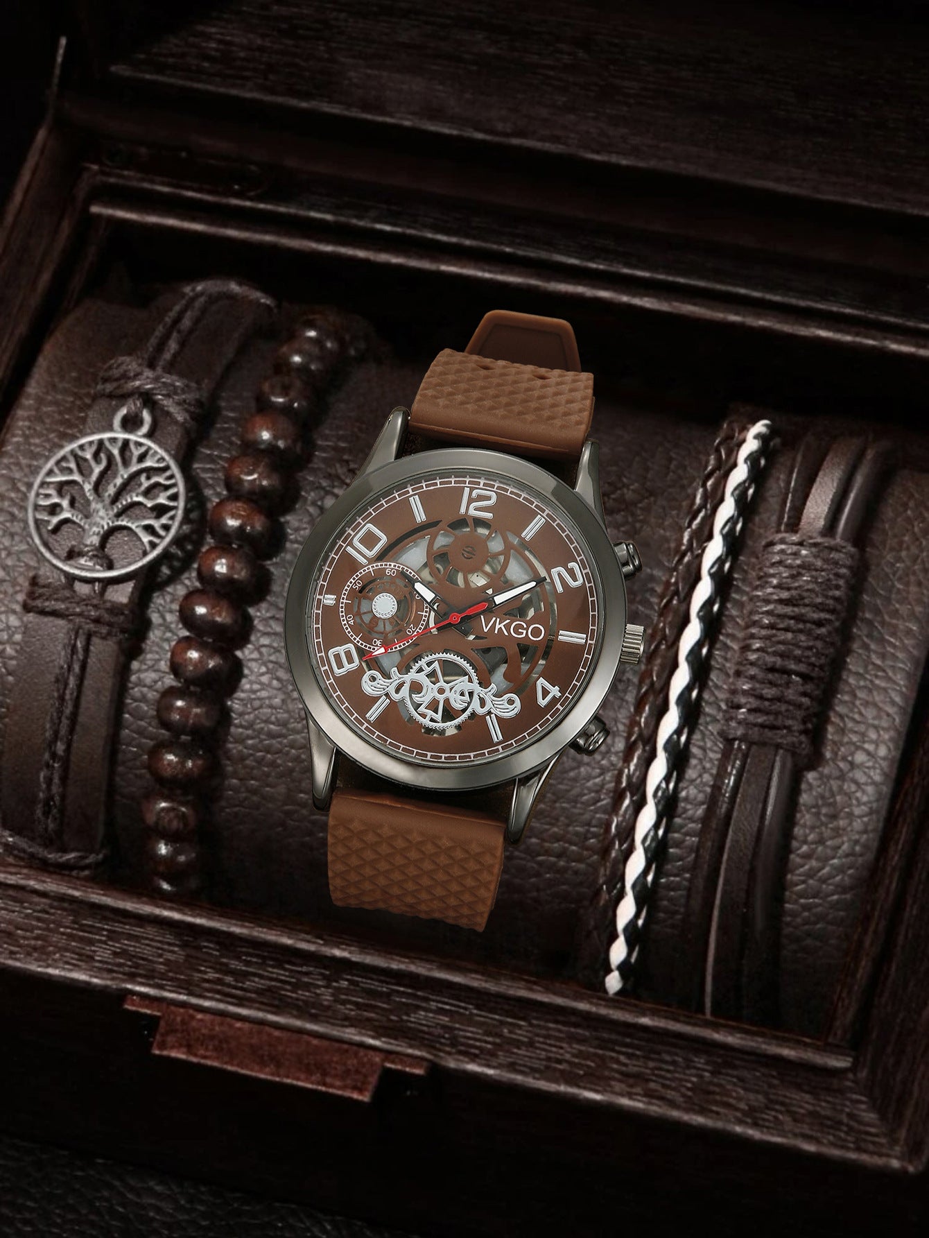 Alloy Watch Leather Strap Bracelet Set
