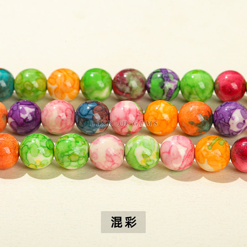 Perlas sueltas de piedra de color lluvia de color sintético, cuentas de jade