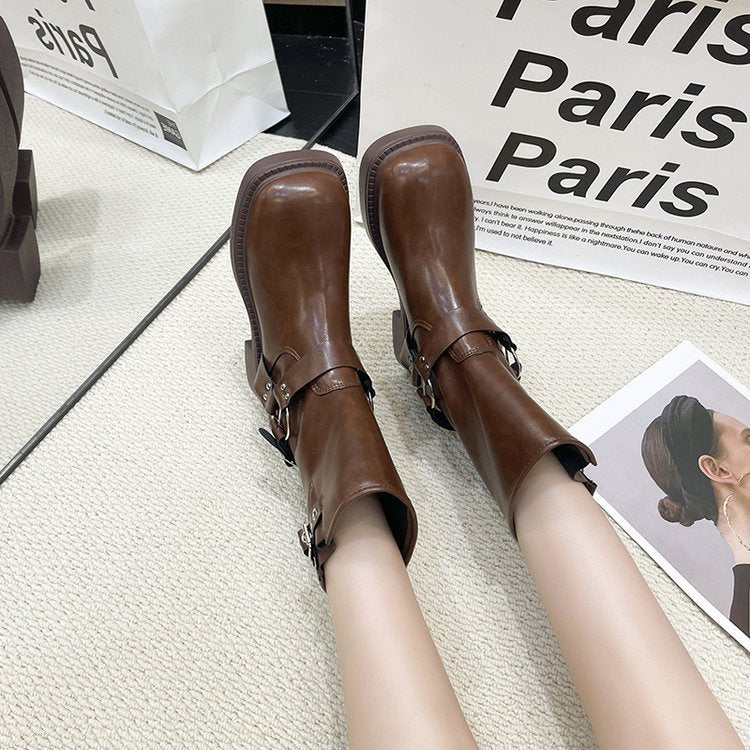 Solid Color Simple Medium Martin Boots