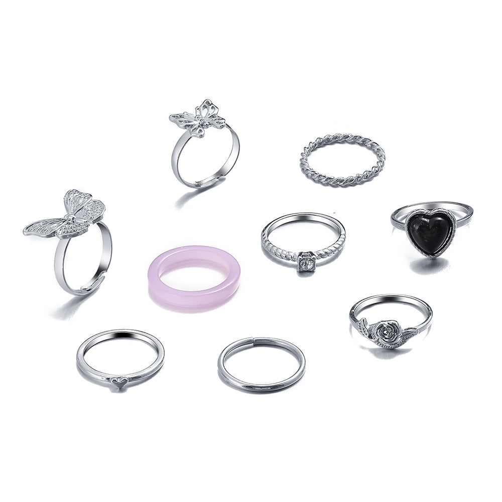 Retro Butterfly 9-Piece Ring Set