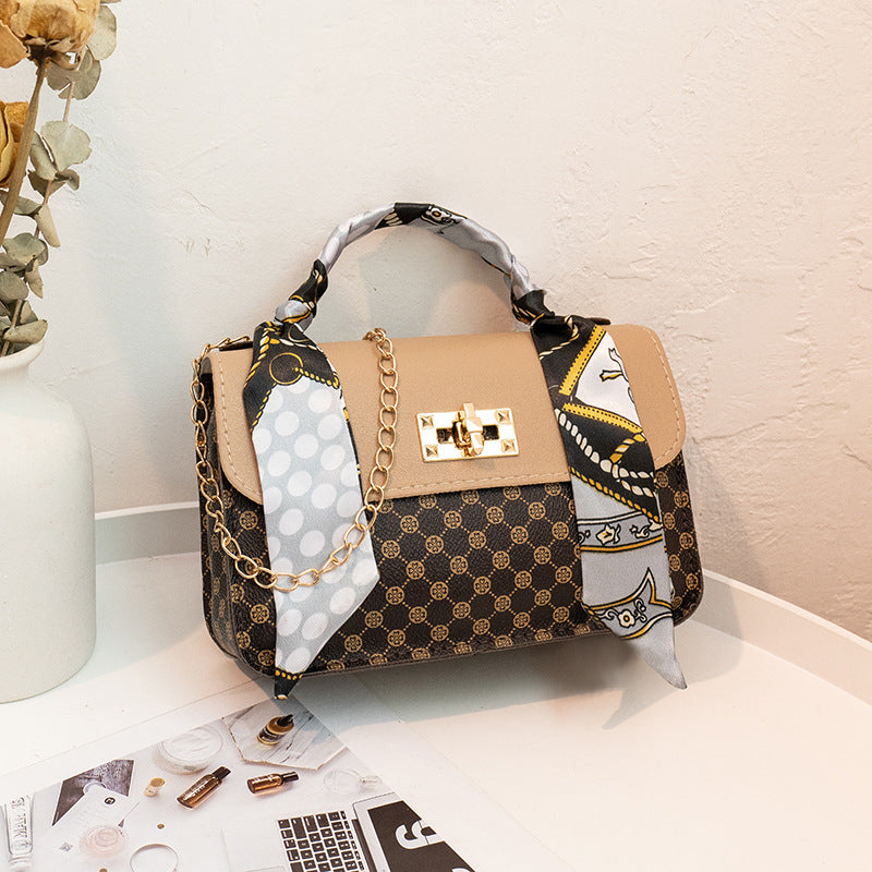Printed small square bag chain messenger bag