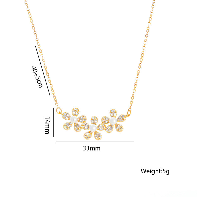 Colar de aço inoxidável com pingente de flor de zircão estilo doce