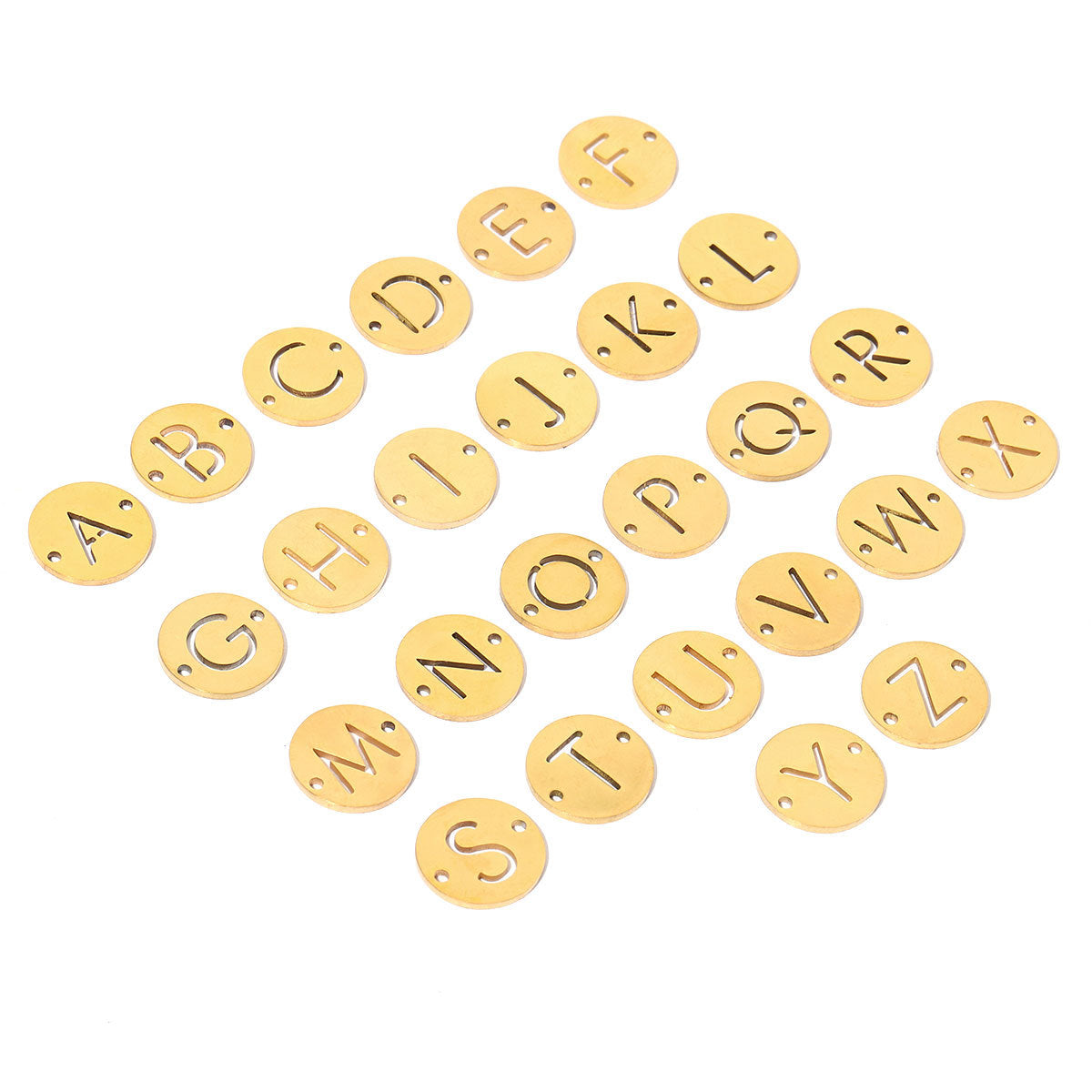 20 pcs/pack gold 26 letter titanium steel pendant